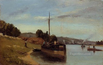 カミーユ・ピサロ Painting - ル・ロシュ・ギュヨンのはしけ 1865年 カミーユ・ピサロ